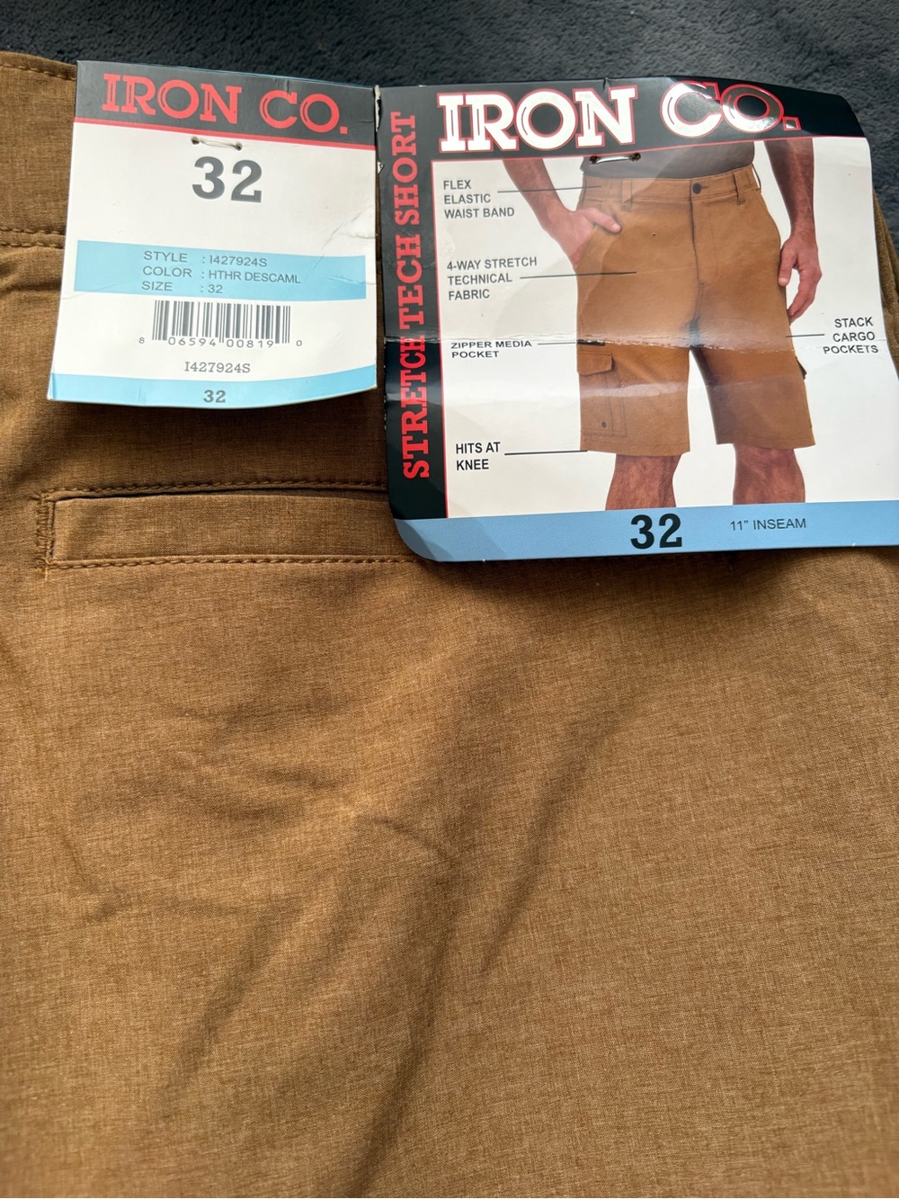 Iron Co. Men’s Cargo Shorts - Brown, 32